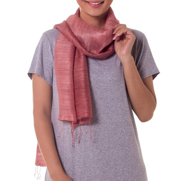Alternate image for Pink Silk Scarf Bold Rose