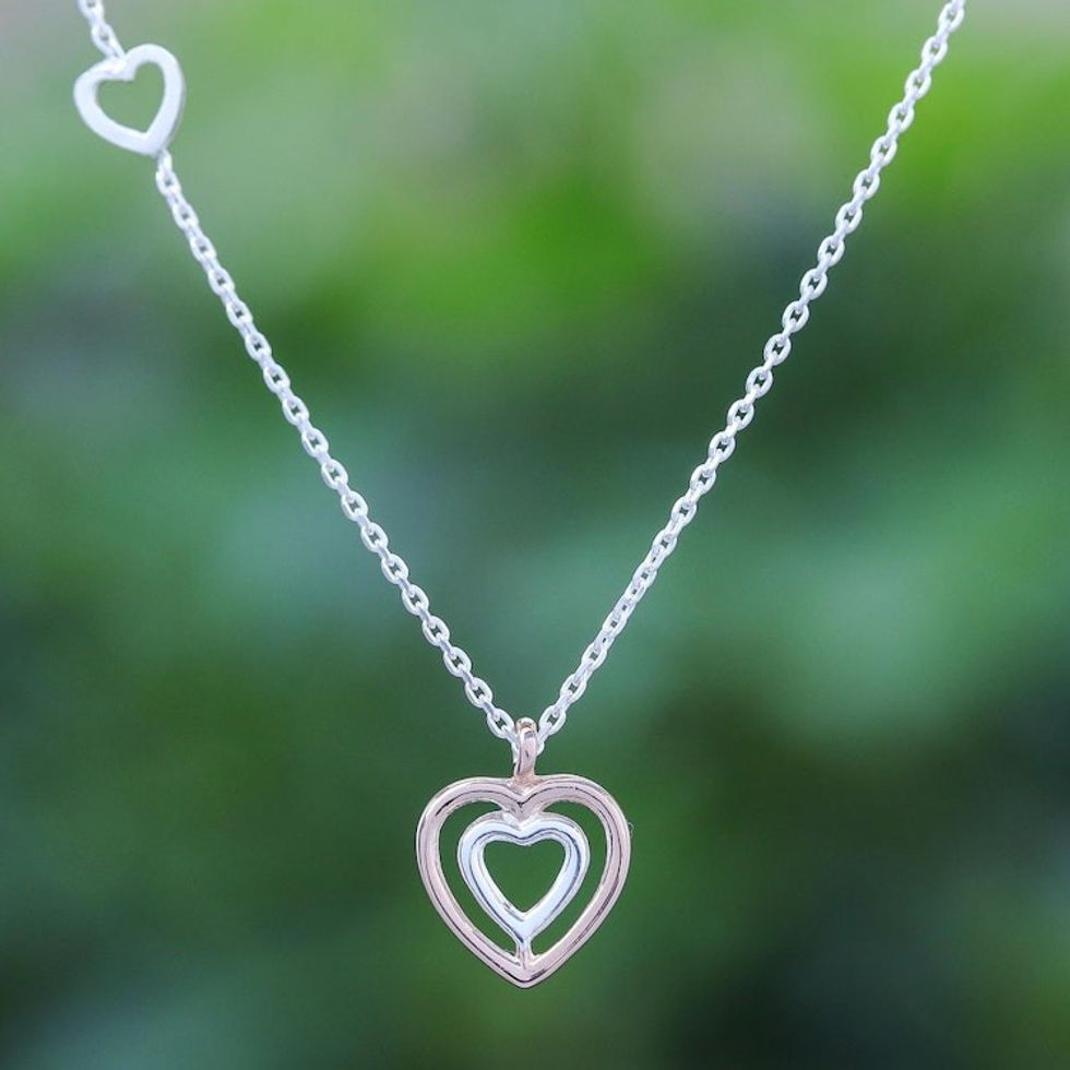 Rose Gold and Sterling Silver Necklace 'Dual Hearts'