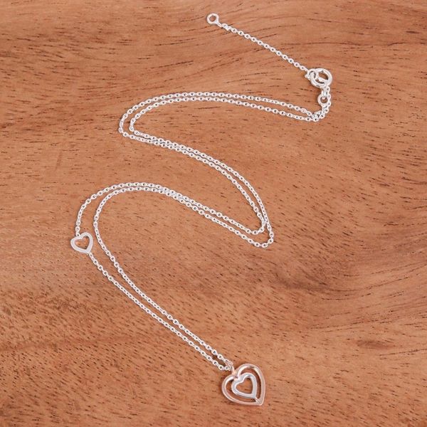 Alternate image for Rose Gold and Sterling Silver Necklace Dual Hearts