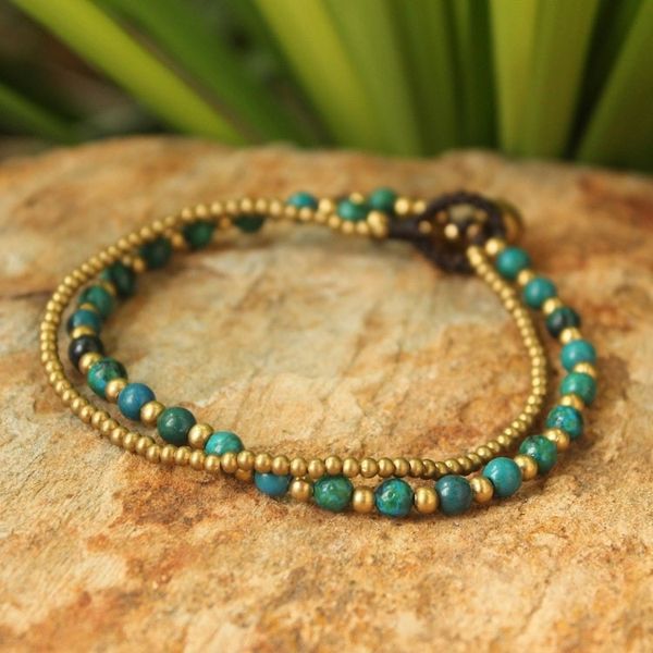Alternate image for Serpentine and Brass Beaded Bracelet Dazzling Green Harmony