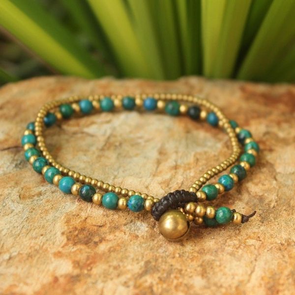 Alternate image for Serpentine and Brass Beaded Bracelet Dazzling Green Harmony