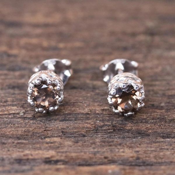 Alternate image for Rhodium Plated Smoky Quartz Stud Earrings from Thailand Brilliant Splendor