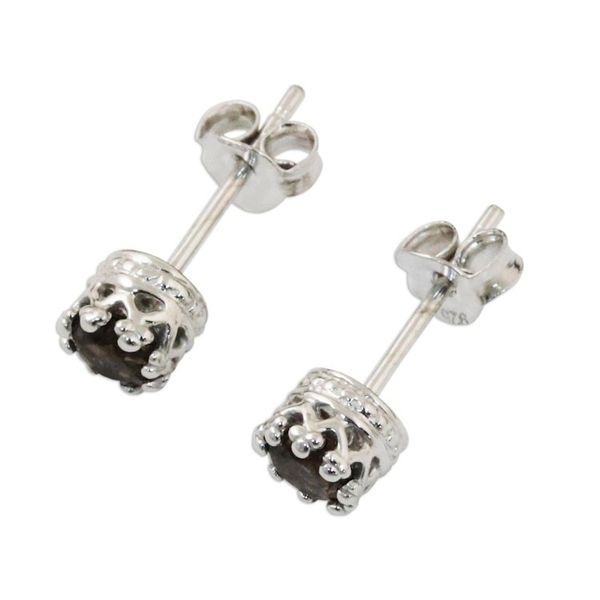 Alternate image for Rhodium Plated Smoky Quartz Stud Earrings from Thailand Brilliant Splendor