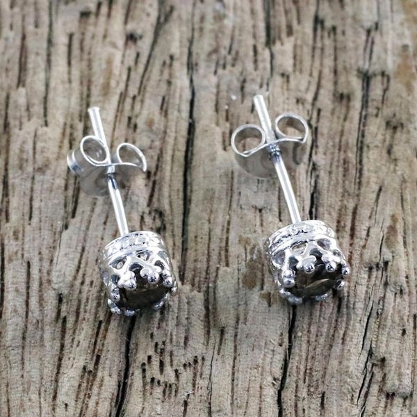 Alternate image for Rhodium Plated Smoky Quartz Stud Earrings from Thailand Brilliant Splendor