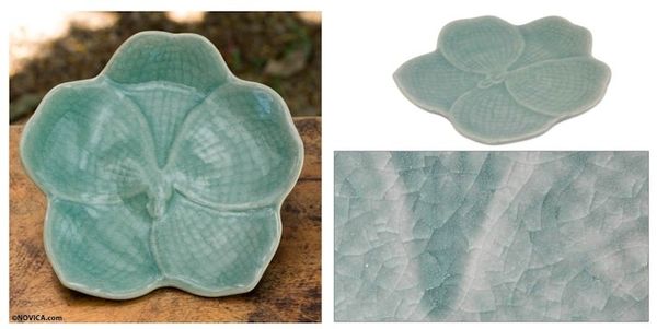 Alternate image for Floral Celadon Ceramic Serving Plate Light Blue Vanda