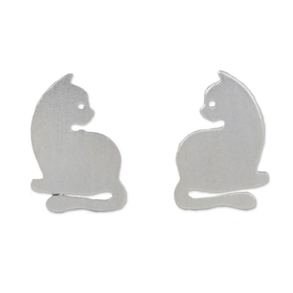 Alternate image for Sterling Silver Cat Stud Earrings from Thailand Leisurely Felines