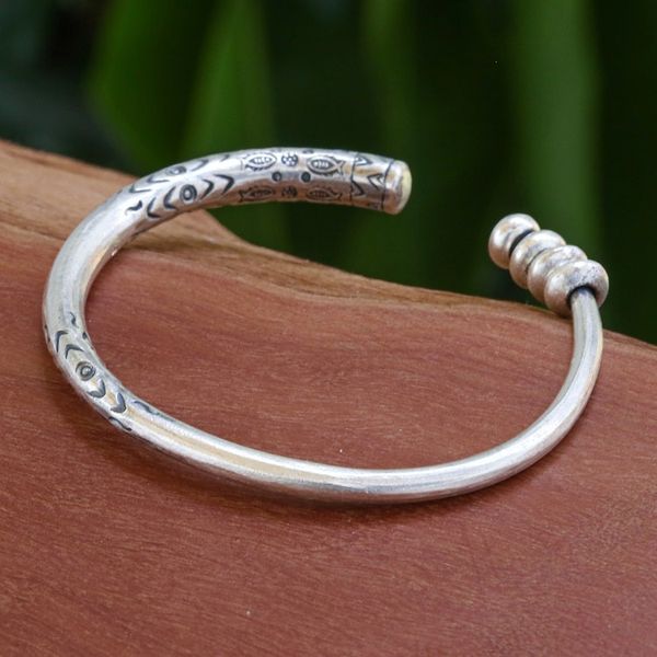 Alternate image for Hill Tribe-Themed Silver Cuff Bracelet Crafted in Thailand Celestial Halo