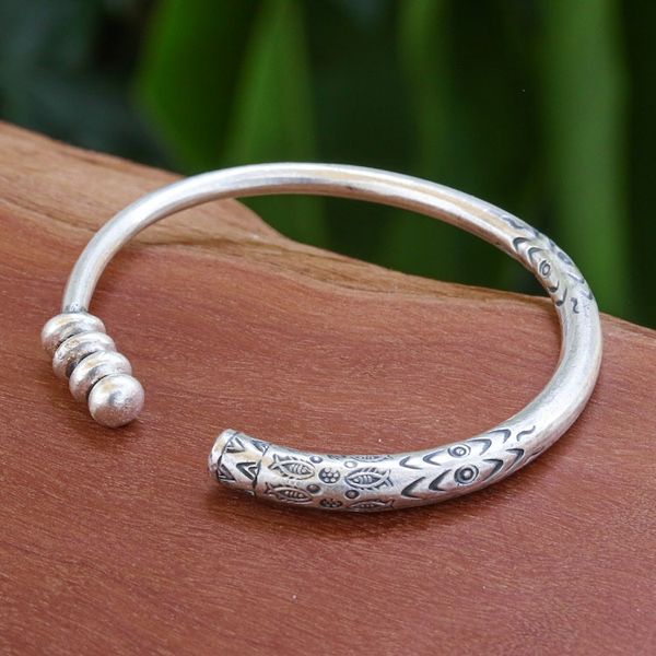 Alternate image for Hill Tribe-Themed Silver Cuff Bracelet Crafted in Thailand Celestial Halo