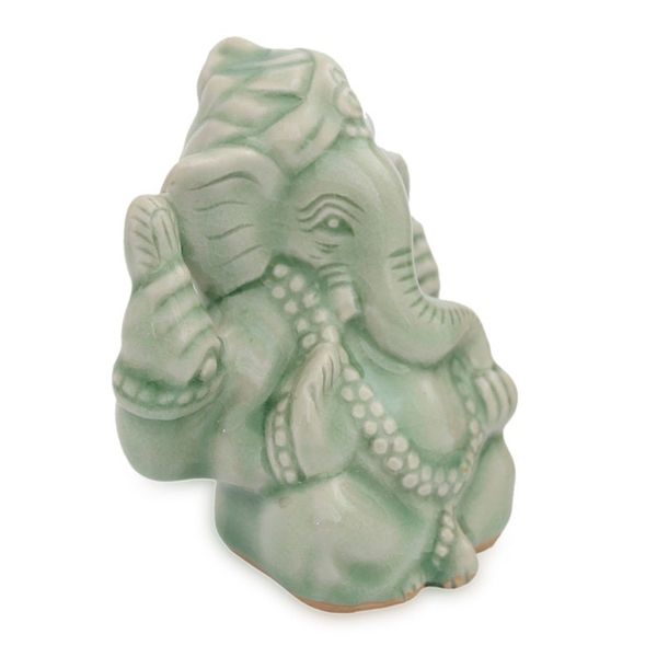 Alternate image for Hand Crafted Celadon Ganesha Statuette from Thailand Faithful Ganesha
