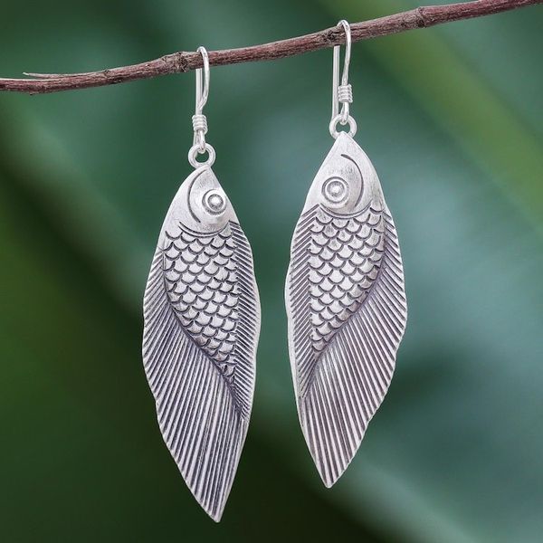 Alternate image for Thai Karen Hill Tribe Silver Fish Earrings Karen Fish