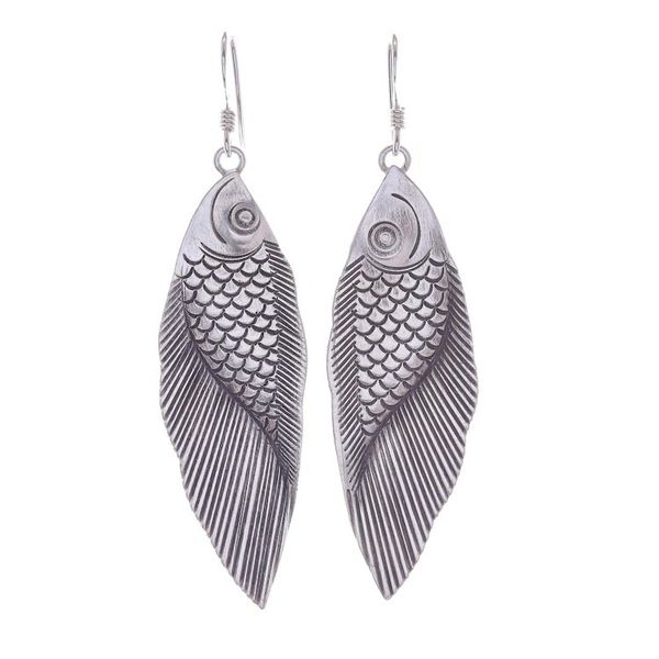Alternate image for Thai Karen Hill Tribe Silver Fish Earrings Karen Fish