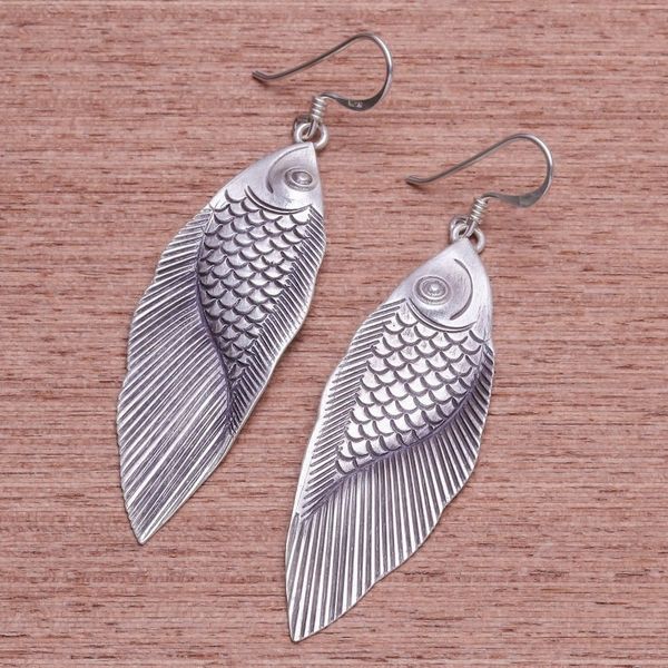 Alternate image for Thai Karen Hill Tribe Silver Fish Earrings Karen Fish