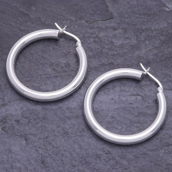Alternate image for Sterling Silver Hoop Earrings Crafted in Thailand Exquisite Loop