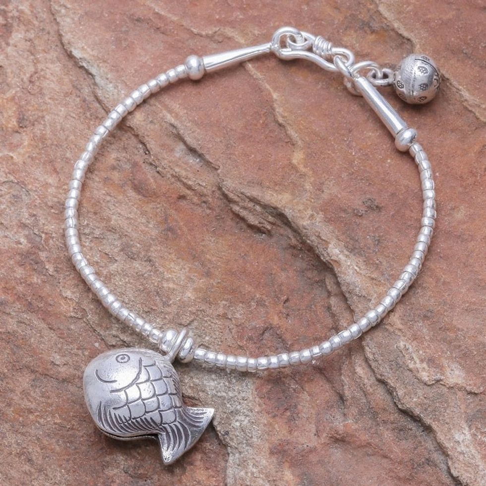 Karen Hill Tribe Silver Goldfish Bracelet with Ringing Bells 'Singing Hill Tribe Goldfish'