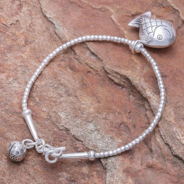 Alternate image for Karen Hill Tribe Silver Goldfish Bracelet with Ringing Bells Singing Hill Tribe Goldfish