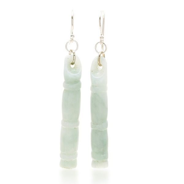 Alternate image for Thai Artisan Pale Green Jade Bamboo Dangle Earrings Enlightenment