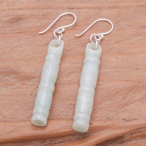 Alternate image for Thai Artisan Pale Green Jade Bamboo Dangle Earrings Enlightenment