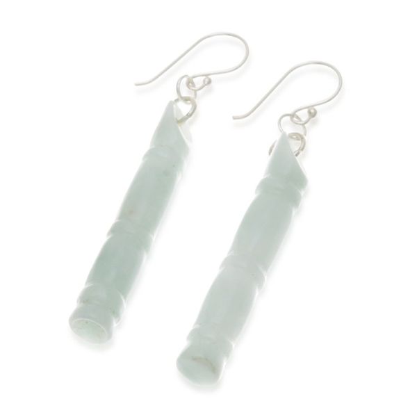 Alternate image for Thai Artisan Pale Green Jade Bamboo Dangle Earrings Enlightenment