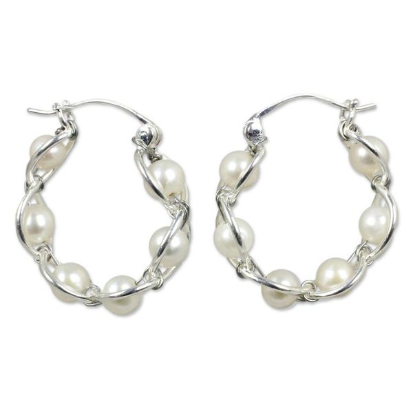 Alternate image for Sterling Silver and Pearl Hoop Earrings Cloud Twist
