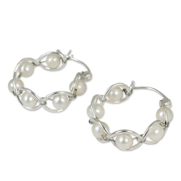 Alternate image for Sterling Silver and Pearl Hoop Earrings Cloud Twist