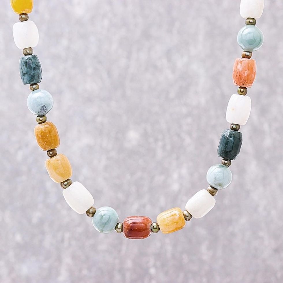 Multi-Gemstone Beaded Long Necklace Crafted in Thailand 'Thai Passion'