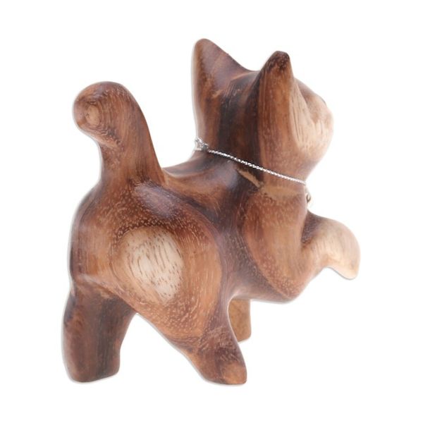 Alternate image for Hand-Carved Raintree Wood Happy Cat Figurine with Bell Melodic Steps