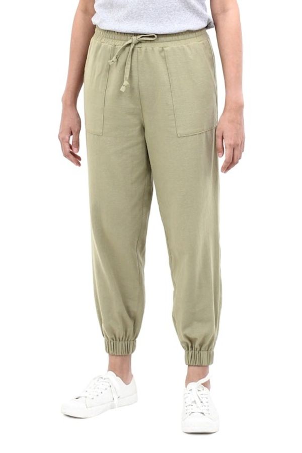 Alternate image for Cotton Twill Jogger Pants with Pockets and Drawstring Waist Casual in Olive