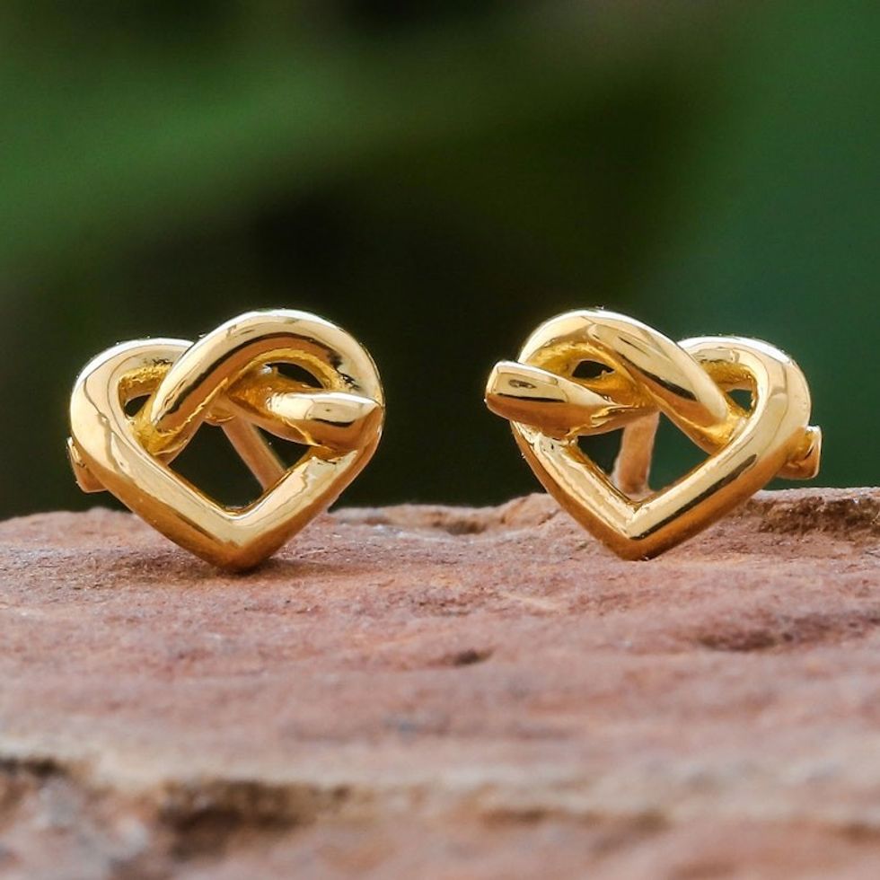 Modern Thai 18k Gold Plated Sterling Silver Stud Earrings 'Lassos of Love'