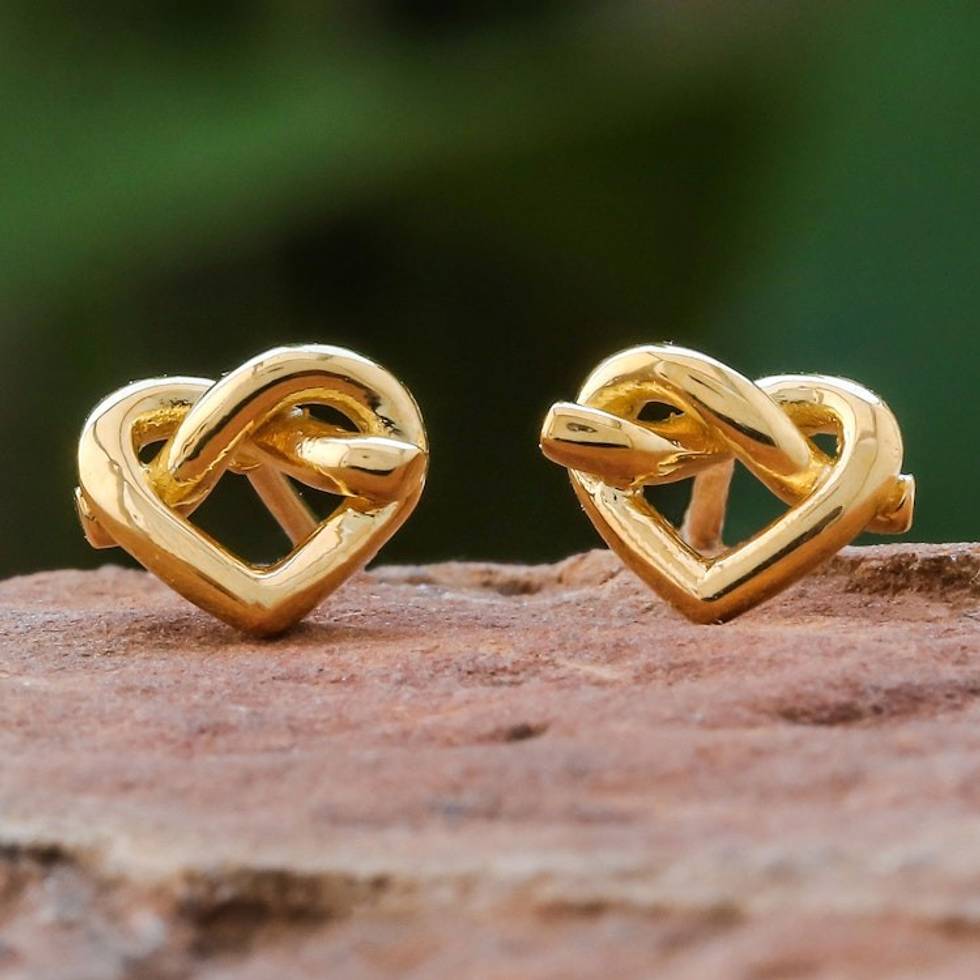 Modern Thai 18k Gold Plated Sterling Silver Stud Earrings 'Lassos of Love'