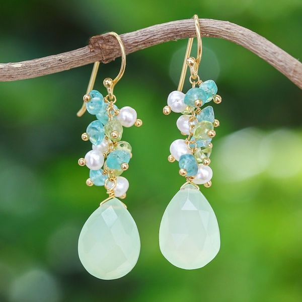 Alternate image for 18k Gold-Plated Multi-Gemstone Dangle Earrings from Thailand Paradise Blooming