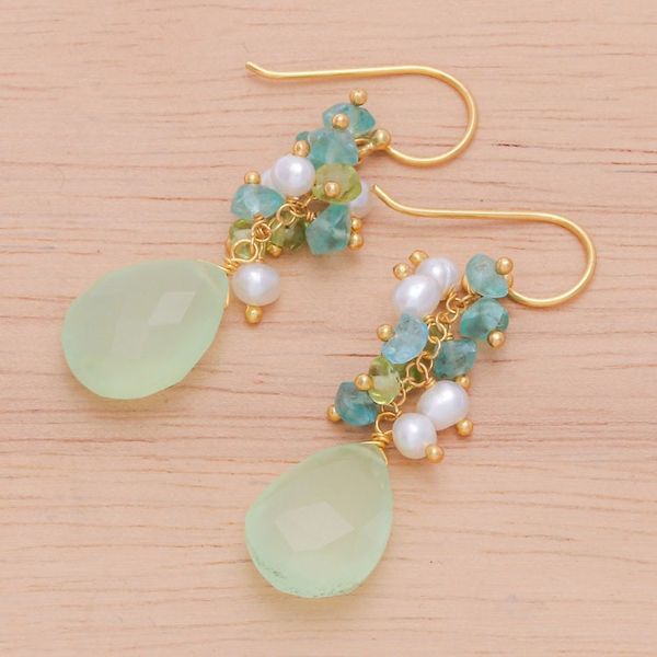 Alternate image for 18k Gold-Plated Multi-Gemstone Dangle Earrings from Thailand Paradise Blooming