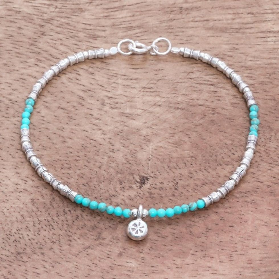 Karen Reconstituted Turquoise Beaded Bracelet from Thailand 'Karen Glee'