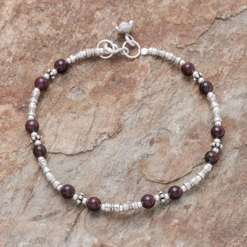 Hill Tribe Garnet Beaded Bracelet from Thailand 'Antique Hill Tribe'