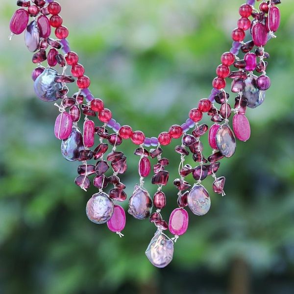 Alternate image for Thai Cultured Pearl and Garnet Waterfall Necklace Sugar Berry