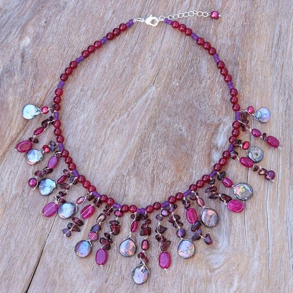 Alternate image for Thai Cultured Pearl and Garnet Waterfall Necklace Sugar Berry