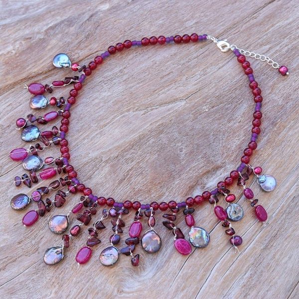 Alternate image for Thai Cultured Pearl and Garnet Waterfall Necklace Sugar Berry
