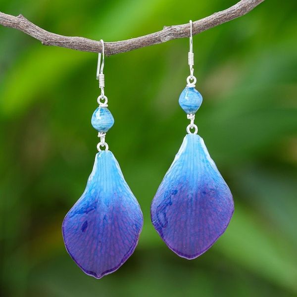 Alternate image for Blue Orchid Petal Earrings from Thailand Forever Orchid in Blue