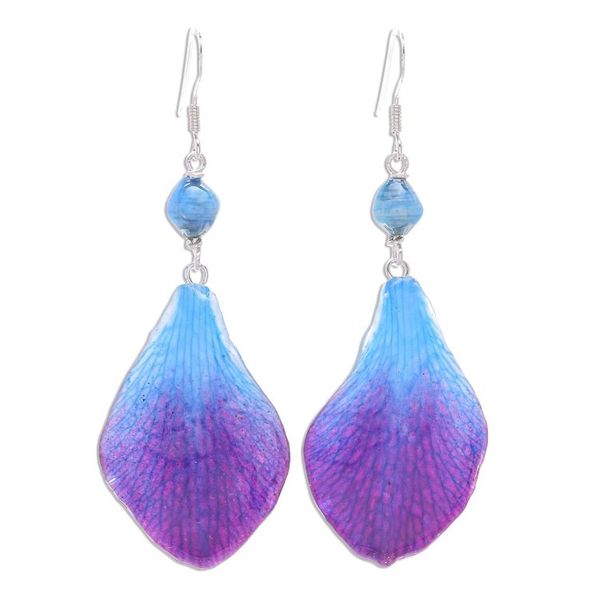 Alternate image for Blue Orchid Petal Earrings from Thailand Forever Orchid in Blue