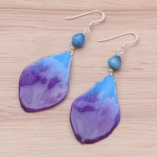 Alternate image for Blue Orchid Petal Earrings from Thailand Forever Orchid in Blue