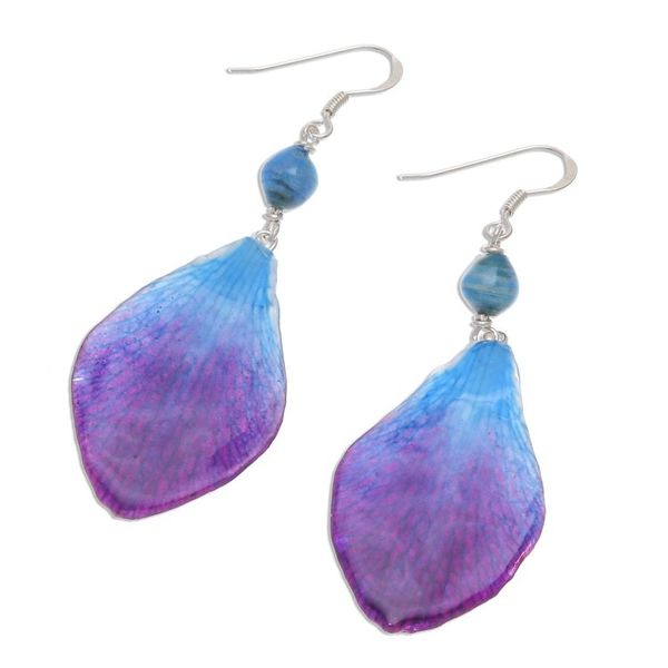 Alternate image for Blue Orchid Petal Earrings from Thailand Forever Orchid in Blue
