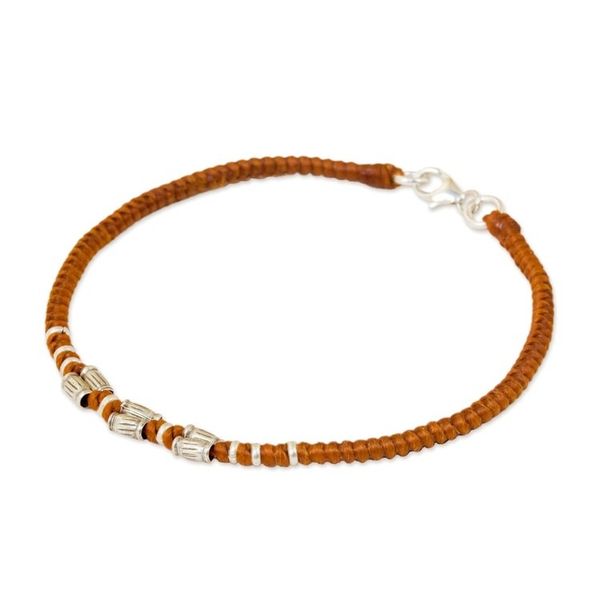 Alternate image for Sterling Silver Accent Wristband Bracelet from Thailand Bamboo Bracelet in Rust