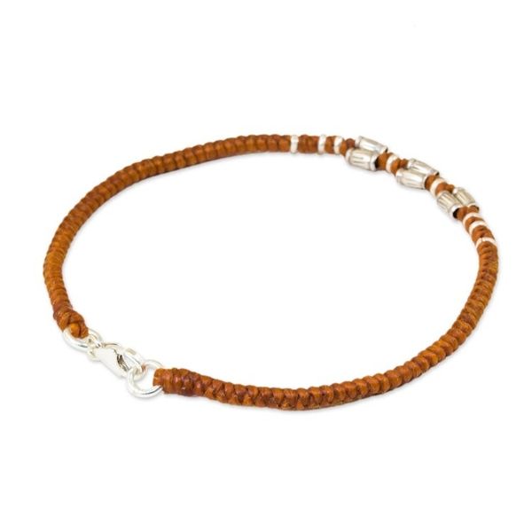 Alternate image for Sterling Silver Accent Wristband Bracelet from Thailand Bamboo Bracelet in Rust