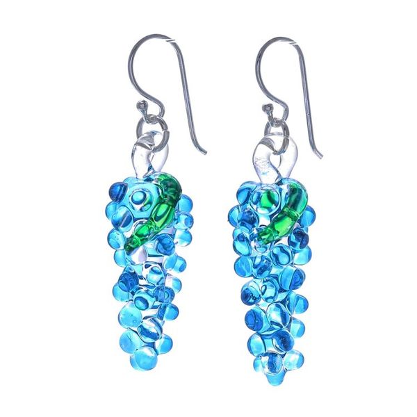 Alternate image for Blue Green Grape-Inspired Handblown Glass Dangle Earrings Azure Grapes