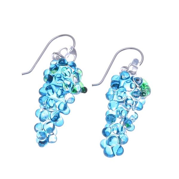 Alternate image for Blue Green Grape-Inspired Handblown Glass Dangle Earrings Azure Grapes