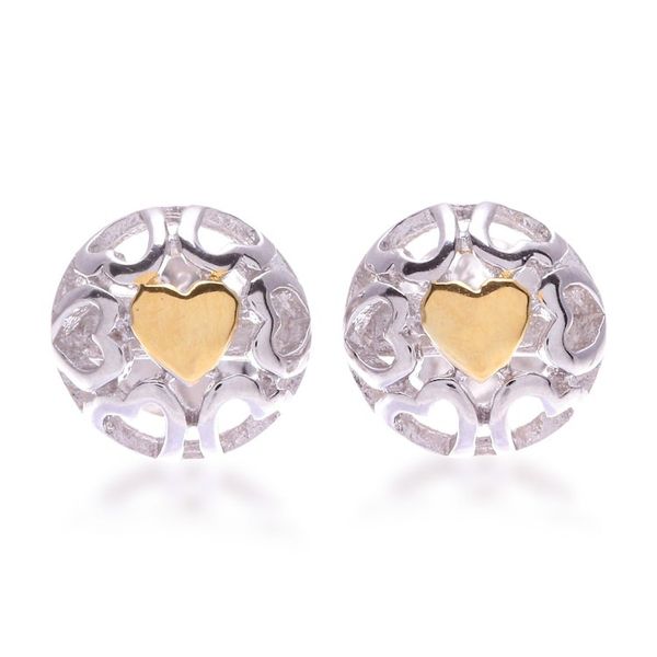 Alternate image for Heart-Themed 14k Gold-Accented Sterling Silver Stud Earrings My Golden Love