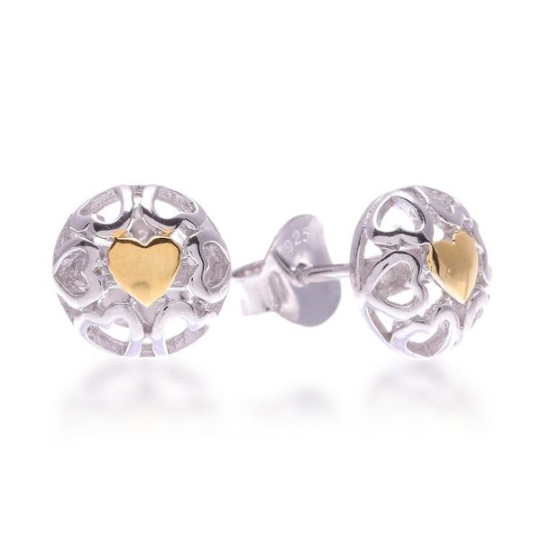 Alternate image for Heart-Themed 14k Gold-Accented Sterling Silver Stud Earrings My Golden Love