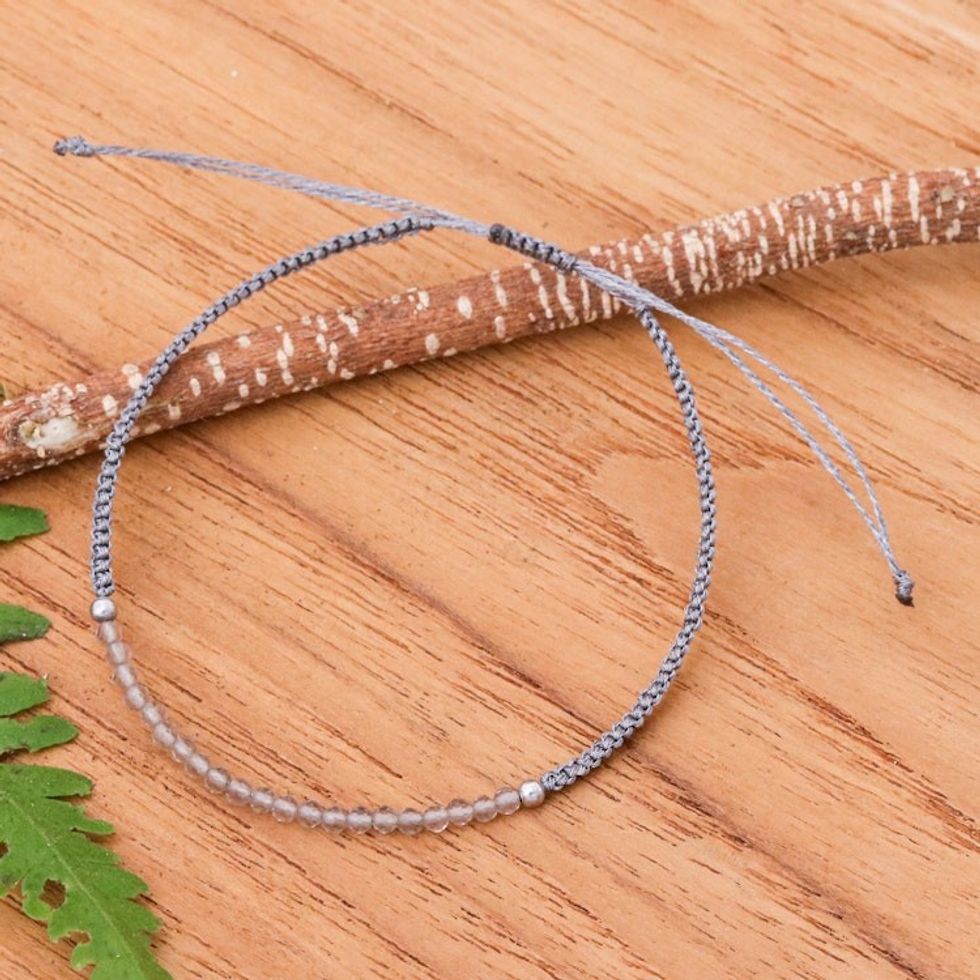 Smoky Quartz Pendant Bracelet with Macrame Cord in Graphite 'Refined Delicacy'