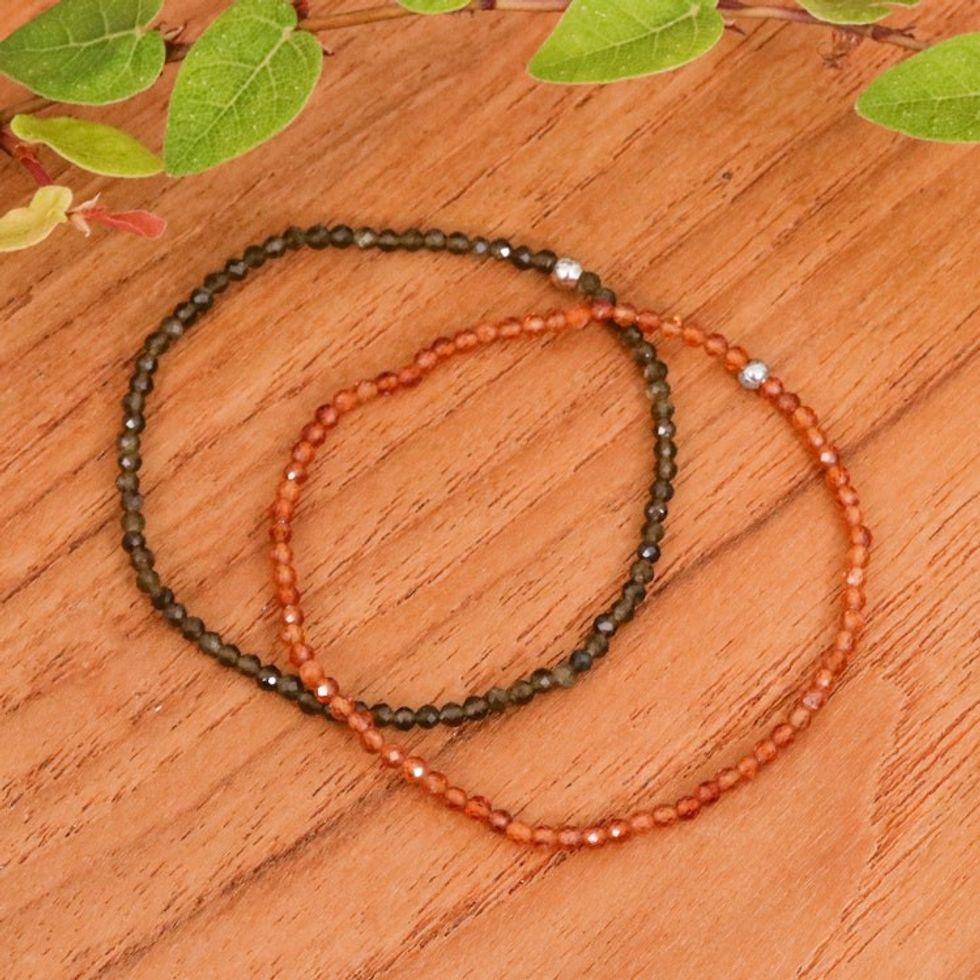 2 Thai-Made Moonstone Chalcedony Beaded Stretch Bracelets 'Double Vibrancy'