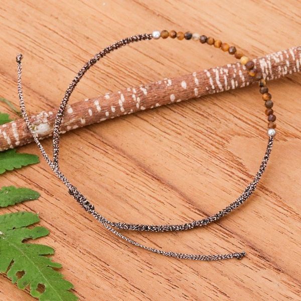 Alternate image for Tigers Eye Pendant Bracelet with Patterned Macrame Cord Warm Delicacy