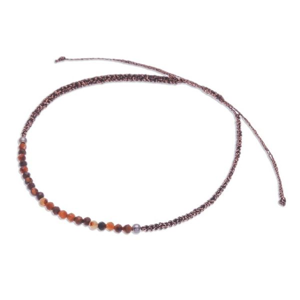 Alternate image for Tigers Eye Pendant Bracelet with Patterned Macrame Cord Warm Delicacy